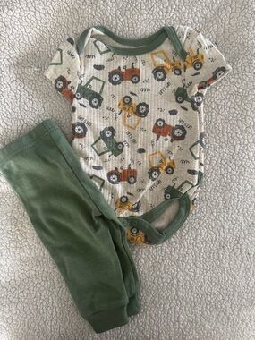 Baby Essentials Bodysuit with Sage Trim and Tractor Print